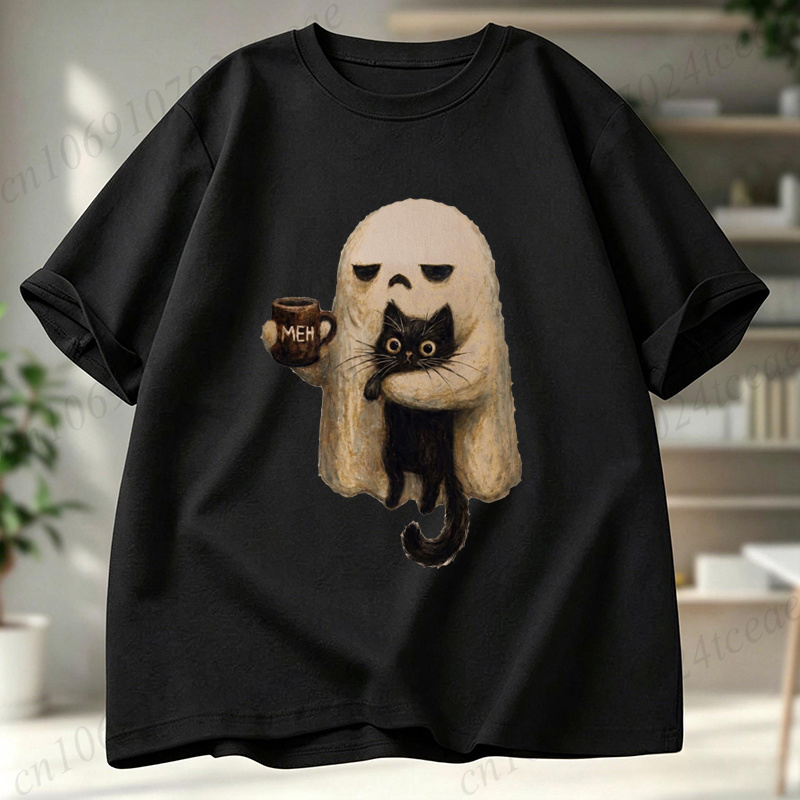 Men Accessories Aesthetic - T-shirt Ghost-Cat, motif graphique esthétique de