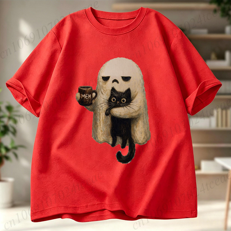 T-shirt Ghost-Cat, motif graph - Men Accessories Aesthetic avis et prix