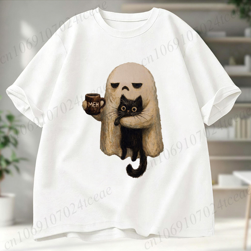 T-shirt Ghost-Cat, motif graph - Men Accessories Aesthetic avis et prix